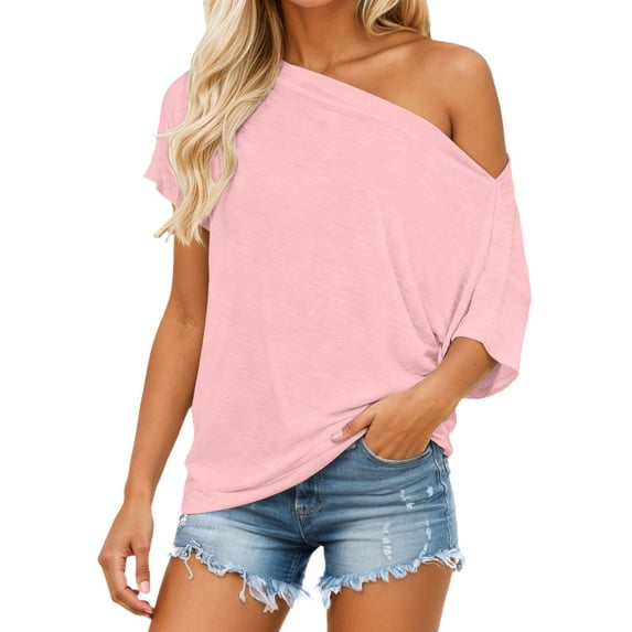 Gbsyewxs Womens Tops One Shoulder Short Sleeve Solid Color Soft Summer T Shirts For Women Red