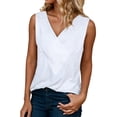 thumbnail image 1 of Gbsyewxs Womens Tops Sleeveless V Neck Solid Color Fashion Summer T Shirts For Women White, 1 of 5