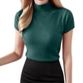 thumbnail image 1 of Gbsyewxs Womens Tops Turtleneck Short Sleeve Solid Color Knit Slim Summer T Shirts For Women Army Green, 1 of 4