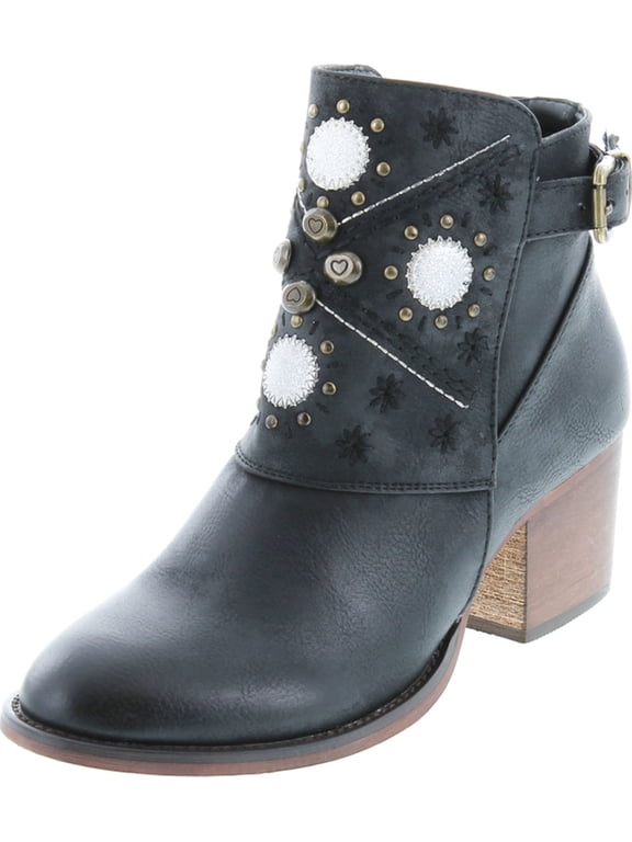 Austin Western Ankle Boots Zip Up Metal Studded Stacked Heel Boot