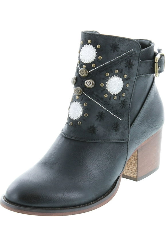 Austin Western Ankle Boots Zip Up Metal Studded Stacked Heel Boot