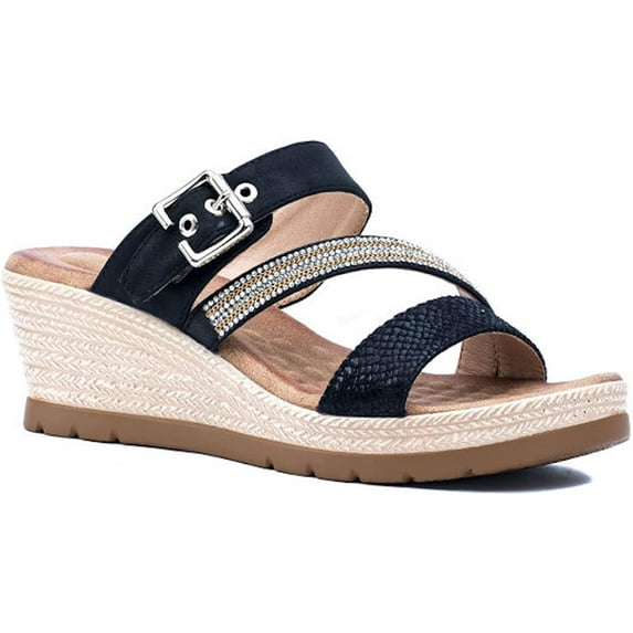 Gc Shoes Womens Monica Memory Foam Bling Slide Wedge Sandal