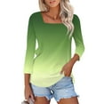 thumbnail image 1 of GceSteap 3/4 Sleeve Tops for Women Square Neck Summer T Shirts Casual Dressy Trendy Blouses Gradient Print Tunics Army Green XXL, 1 of 4