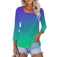 thumbnail image 1 of GceSteap 3/4 Sleeve Tops for Women Square Neck Summer T Shirts Casual Dressy Trendy Blouses Gradient Print Tunics Green XXXL, 1 of 4