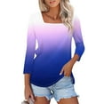 thumbnail image 1 of GceSteap 3/4 Sleeve Tops for Women Square Neck Summer T Shirts Casual Dressy Trendy Blouses Gradient Print Tunics Royal Blue M, 1 of 4