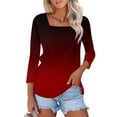 thumbnail image 1 of GceSteap 3/4 Sleeve Tops for Women Square Neck Summer T Shirts Casual Dressy Trendy Blouses Gradient Print Tunics Wine XL, 1 of 4