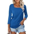 thumbnail image 1 of GceSteap 3/4 Sleeve Tops for Women Square Neck Summer T Shirts Casual Dressy Trendy Blouses Solid Print Tunics Blue M, 1 of 4