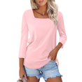 thumbnail image 1 of GceSteap 3/4 Sleeve Tops for Women Square Neck Summer T Shirts Casual Dressy Trendy Blouses Solid Print Tunics Pink L, 1 of 4