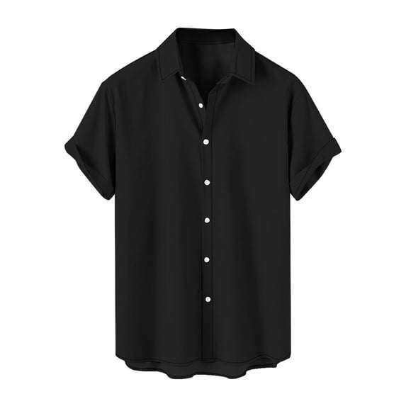 GceSteap Button Down Shirt for Men Solid Color Short Sleeve Loose Fit Casual Tshirts Shirt Summer Lightweight Beach Shirt Black XL