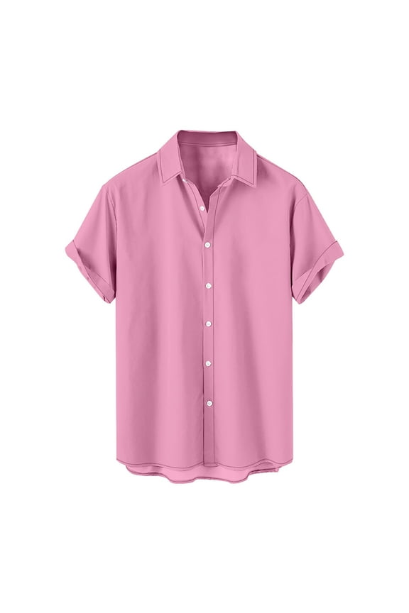 Button Down Shirt for Men Solid Color Short Sleeve Loose Fit Casual Tshirts Shirt Summer Lightweight Beach Shirt Pink XXL