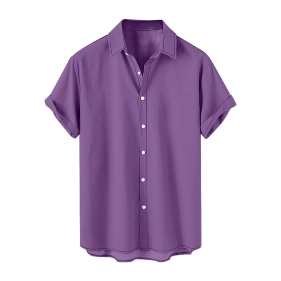 GceSteap Button Down Shirt for Men Solid Color Short Sleeve Loose Fit Casual Tshirts Shirt Summer Lightweight Beach Shirt Purple XL
