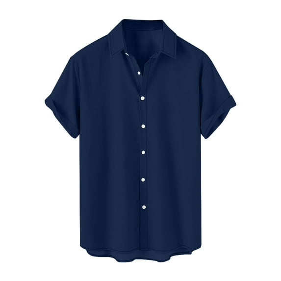 GceSteap Button Down Shirt for Men Solid Color Short Sleeve Loose Fit Casual Tshirts Shirt Summer Lightweight Beach Shirt Royal Blue XL