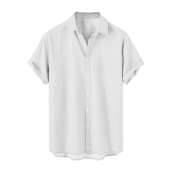 GceSteap Button Down Shirt for Men Solid Color Short Sleeve Loose Fit Casual Tshirts Shirt Summer Lightweight Beach Shirt White M