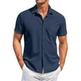thumbnail image 1 of GceSteap Men's Button Down Short Sleeve Casual Shirts Elastic Wrinkle Free Business Shirt for Summer Casual Top Navy XL, 1 of 5