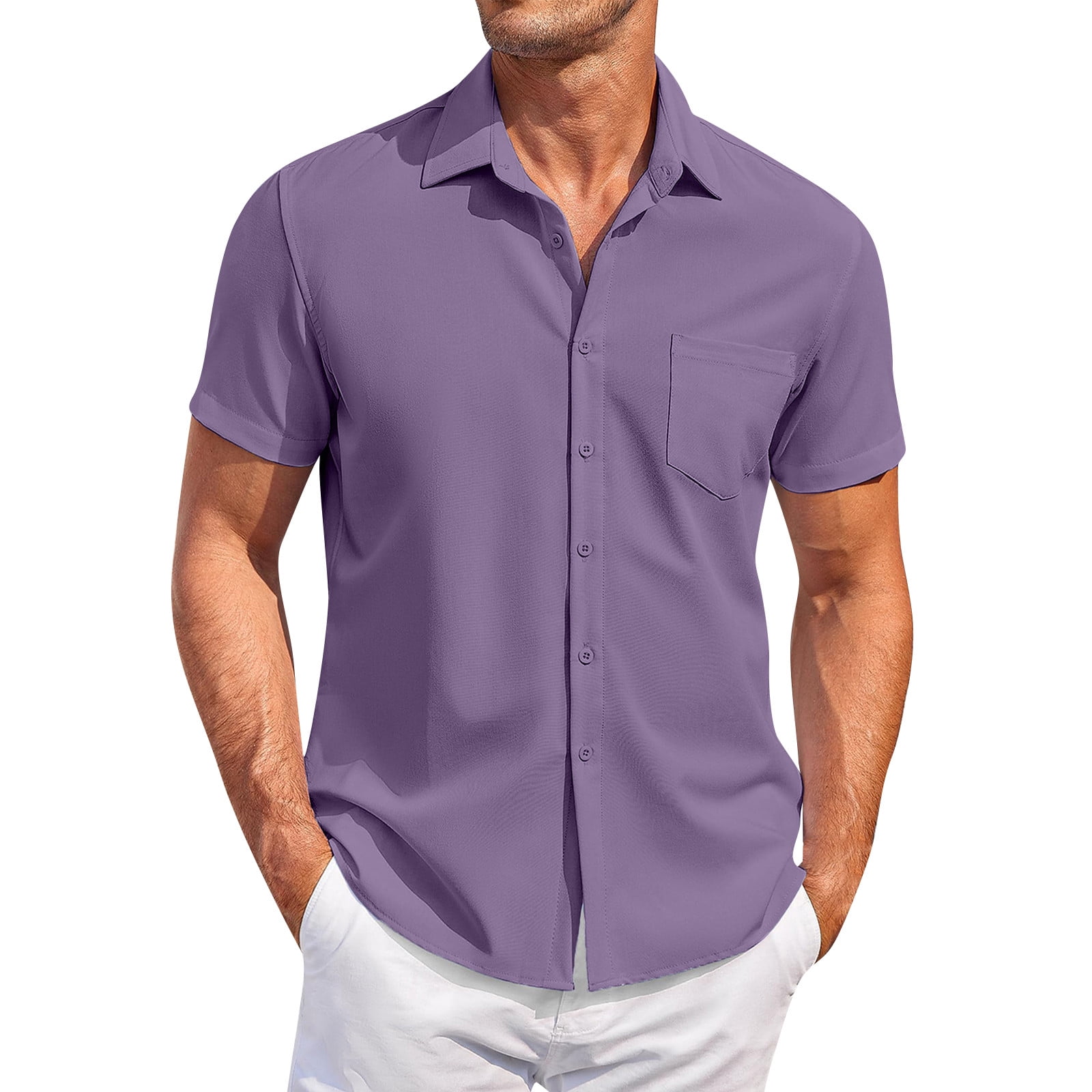 open lace back dress Biagio 100% Cotton Men's Short Sleeve Solid Purple Indigo Dress Shirt Size  Small at Amazon Men's Clothing store main image 1