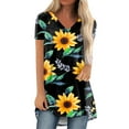 thumbnail image 1 of GceSteap Summer Short Sleeve Tunic Long Tops for Women Trendy Plus Size Flowy Shirts Casual Sexy V Neck Smocked Sunflower Print Blouse Dark Green L, 1 of 5