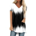 thumbnail image 1 of GceSteap Summer Short Sleeve Tunic Long Tops for Women Trendy Plus Size Flowy Shirts Casual V Neck Smocked Floral Blouses, Black L, 1 of 5