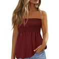 thumbnail image 1 of GceSteap Tube Tops for Women Strapless Tops Summer Bandeau Tank Tops Solid Tanks Smocked Ruffled Backless Sleeveless Shirts Wine S, 1 of 5