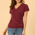 thumbnail image 1 of GceSteap Women's Summer Tops Short Sleeve Slim Fitted Deep V Neck Cross Wrap Tunic T-Shirt Side ruched Shirring Tees Wine XXL, 1 of 8