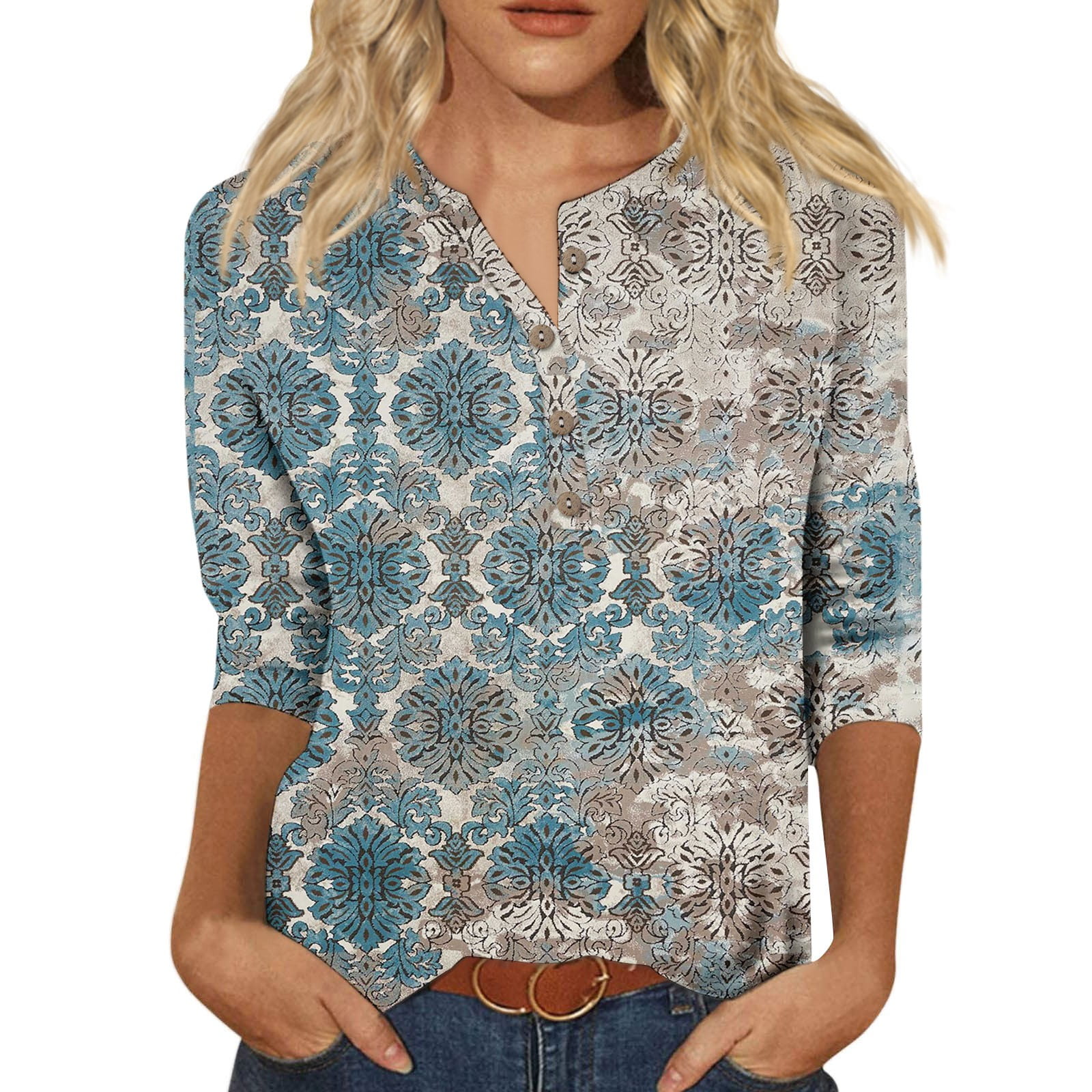 GceSteap Womens 3/4 Length Sleeve Tops Casual Button Down Summer Tops for Women 2024 Loose Fit