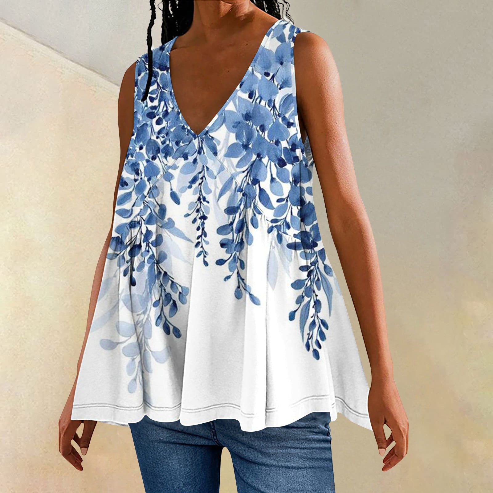 GceSteap Womens Tank Tops Loose Fit Flowy Sleeveless V Neck Tunic Tops