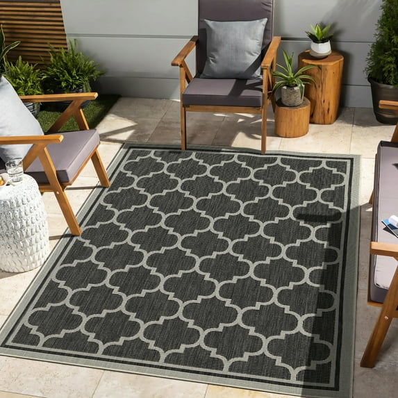 Gchar2005 Sunshine Area Rug Anthracite, 7'10" X 10'3", Trellis Design, Stain Polypropylene, , Indoor Outdoor Tranquility Anthracite 10'3" Rug, Collection, , Outdoor, Pet Loving