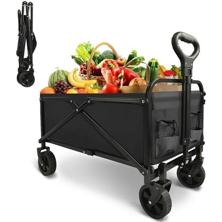 Gcvioh Collapsible Wagon with 360° Rotating Wheels, Small Portable Foldable Wagon for Camping, Beach, Outdoor Sports, and Shopping.