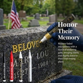 Gcvizuso 0.3 fl oz Tombstone Marker Pen, Waterproof Touch-Up Pen for Restoring Faded Grave Inscriptions and Memorial Lettering