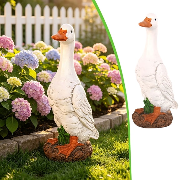Gcvizuso 10in Large Porch Goose Statue, Resin Hollow Plastic Garden Goose with Sand-Fillable Stone Base for Outdoor Yard Decor