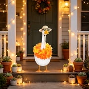 Gcvizuso 23 Inch Porch Goose 3Pcs Decoration Set, Flower Wreath Straw Hat and Glasses for Spring Holiday