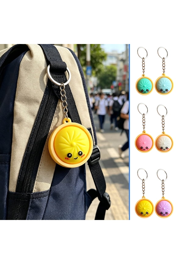 2Pcs Dumpling Keychain, Mini Dumpling Squishing Stress Relief Fidget Clicker Keychain, Anxiety Relief Tools for Adults at Work, Travel, Home