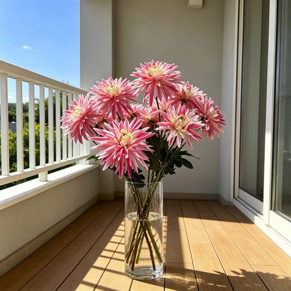 Gcvizuso Artificial Flowers, Artificial Spider Mum Bouquet, Firework Style Faux Chrysanthemum, Fake Flower Arrangement for Home Wedding Vase Centerpiece Decor