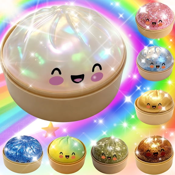 Gcvizuso Big Bun Set with Basket, Silver Slow Rising Stress Relieving Ball, Squeeze Sensory Ball, Decompression Hand Exercise Gadget