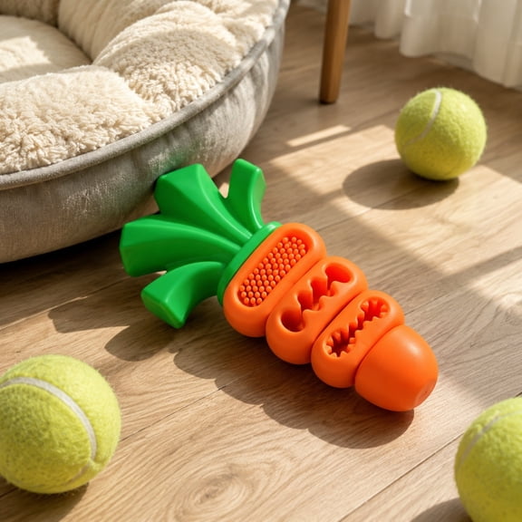 Gcvizuso Carrot Dog Chew Tool, Heavy Duty Nylon Natural Rubber Tool, Durable Interactive Puzzle Toothbrush Tool for Aggressive Chewers Medium Large Dogs, Novelty Gifts for Dogs