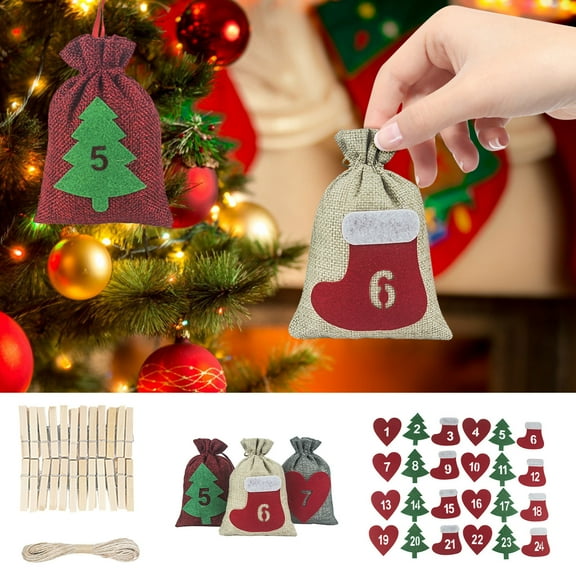 Gcvizuso Christmas Calendar, Advent Calendars, 2021 Jute Bag Advent Calendar Fabric Bag For Children Women And Men Christmas Advent Calendar With 24 Wooden Clips & 24 Numbers