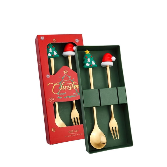 Gcvizuso Christmas Hats, Santa Hat, Christmas Spoon Christmas Dessert Spoon Fork Stainless Steel Tableware Set Cute Doll With Hand Gift
