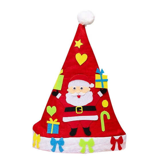 Gcvizuso Christmas Hats, Santa Hat, DIY Sewing Felts Christmas Hat Kit Kids Sewing Toy Gift Xmas Decor