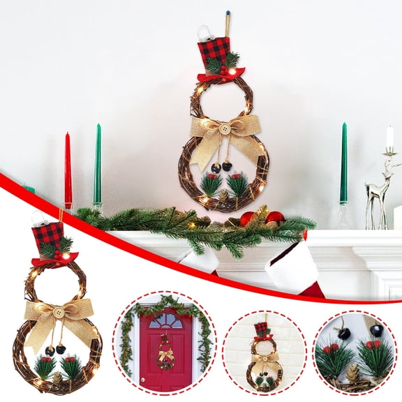 Gcvizuso Christmas Rattan Ornaments, New Christmas Items Home Decoration LED Lights Christmas Wreath Rattan
