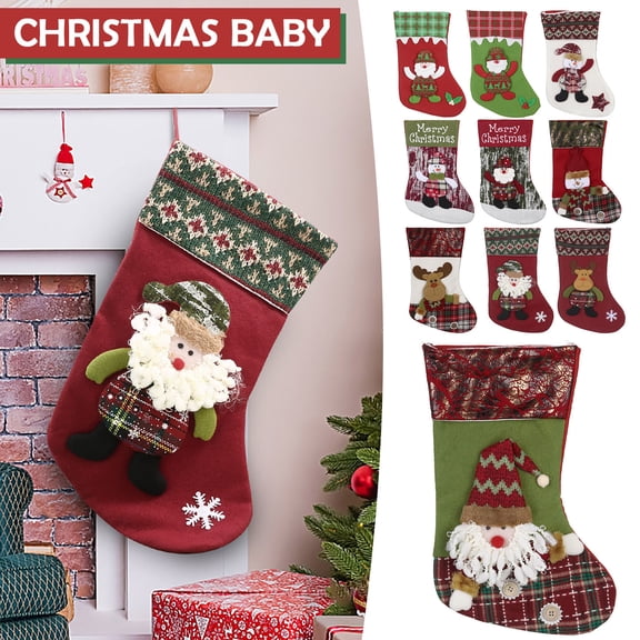 Gcvizuso Christmas Stockings, Clearance Christmas Decor, Christmas Decorations Christmas Sock Gift Bag Red Santa Claus