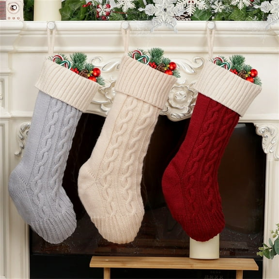 Gcvizuso Christmas Stockings, Clearance Christmas Decor, Christmas Knitting Stockings Christmas Thick Wool Color Matching Dough Twists Stockings Christmas Decorative Stockings
