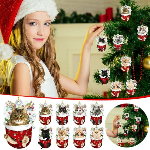 Gcvizuso Christmas Stockings, Clearance Christmas Decor, Funny Christmas Tree Decorations For Pet - Gifts For Pet Lovers - Christmas Decorations - Cute Stockings Cats Christmas Tree
