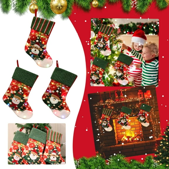 Gcvizuso Christmas Stockings, Clearance Christmas Decor, LED Illuminated Christmas Stocking Christmas Decorations Christmas Children Gift Bag Gift Bag