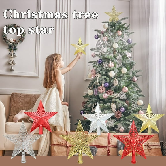 Gcvizuso Christmas Tree, Christmas Tree Decorations, Christmas tree decoration five-pointed star three-dimensional hollow
