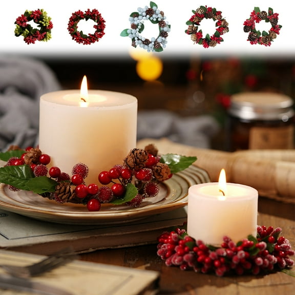 Gcvizuso Christmas Wreath, Christmas Wreaths for Front Door, Needle Candlestick Wreath For Christmas Table Decoration Artificial Leaves Candle Ring Candlestick Garland Home Decor
