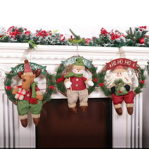 Gcvizuso Christmas Wreath, Christmas Wreaths for Front Door, 30cm Large Christmas Pendant Doll New Year Gift Christmas Window Decorations