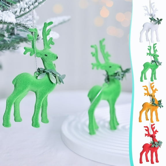 Gcvizuso Christmas Wreath, Christmas Wreaths for Front Door, Christmas Flocking Wreath Cute Scene Solar Decorative Pendant