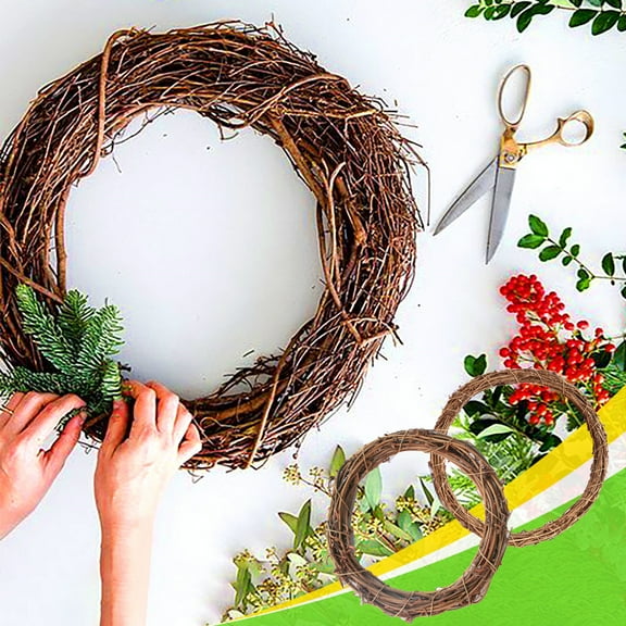 Gcvizuso Christmas Wreath, Christmas Wreaths for Front Door, Natural Rattan Garland DIY Christmas Rattan Front Door Wall Hanging Decoration