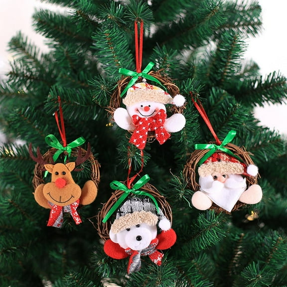 Gcvizuso Christmas Wreath, Christmas Wreaths for Front Door, Old Man Snowman Rattan New Small Doll Decoration Wreath