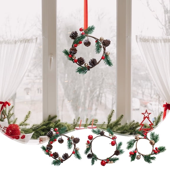 Gcvizuso Christmas Wreath, Christmas Wreaths for Front Door, Christmas Wreaths Cones Door And Window Decorations PVC Red Fruit Garlands Rings Pendants Christmas Tree Ornaments