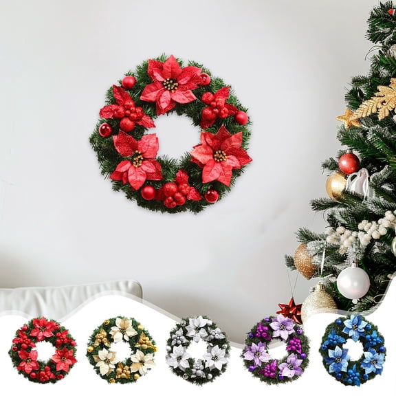 Gcvizuso Christmas Wreath, Christmas Wreaths for Front Door, Christmas Wreaths Hanging Holiday Tem Strips Christmas Decoration Props Simulation Wreath Decorations Door Hanging